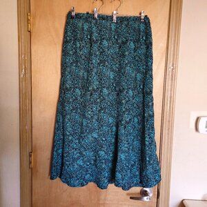 Sag Harbor Skirt 16 Floral  Long Midi Maxi  Tealish Blue Black